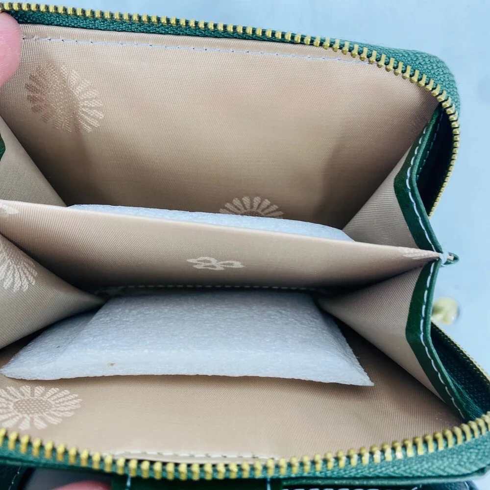 New Best Wishes For You Green Leather Wallet 4 Leaf Clover Lucky Gift With Box